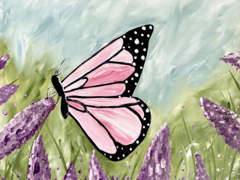 Painting of Butterfly on Flower