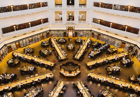 Central seating area in the State Library of Victoria in Melbourne, Australia