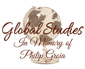 Philip Groia Global Studies bequest logo (sepia globe with cursive title font in foreground)