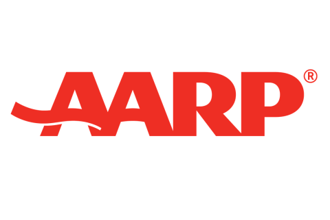 AARP logo (red text over a blank backdrop)