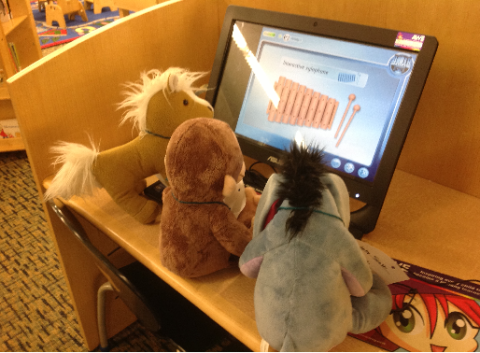 Stuffed animals on the computer