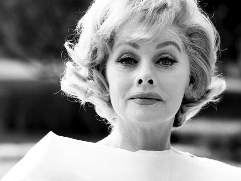 Black-and-white photograph of actress Lucille Ball from the shoulders up